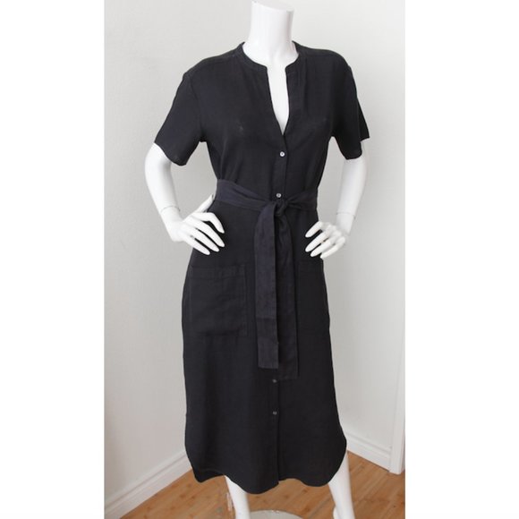 SOLD. James Perse Linen Short Sleeve Midi Shirt Dress Navy - Picture 4 of 7